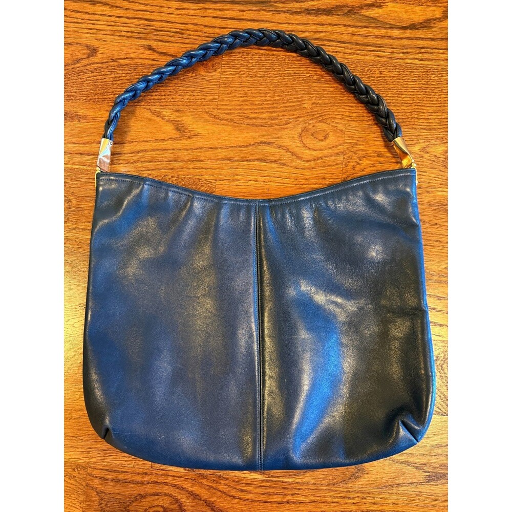 Vintage Morris Moskowitch MM Handbag Purse Leather Braided Shoulder Strap Navy